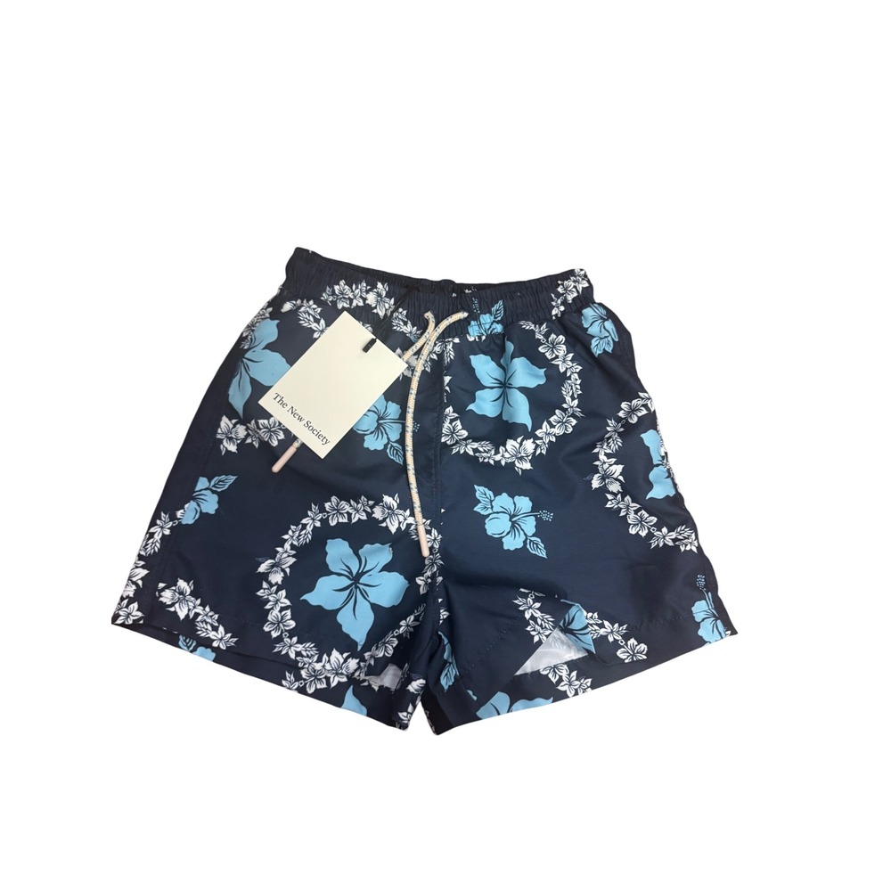 The New Society Boys Floral Swim Trunks Shorts Navy Blue Size 4Y NWT‎